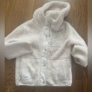 Off White Sherpa Fleece Jacket cream buttons hood Abercrombie 11 12 coat jacket
